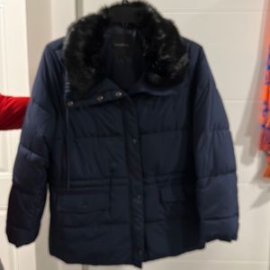 Navy jacket from Talbots. Size large. Faux fur collar black